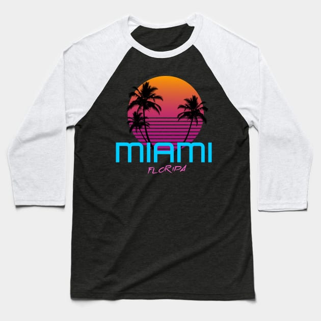 Miami Florida Retro 80's Baseball T-Shirt by OCSurfStyle